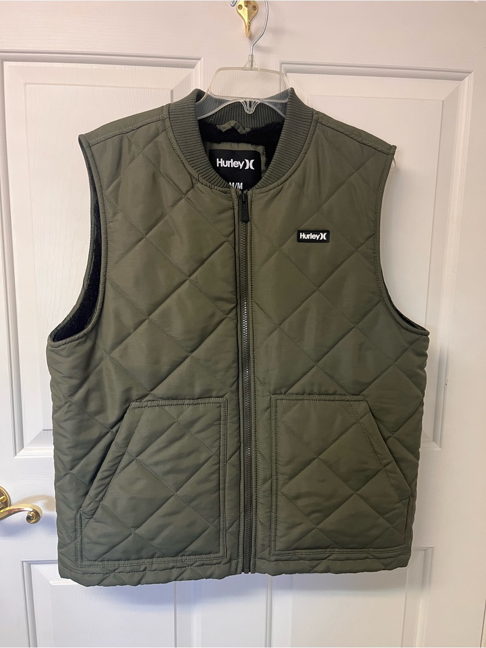 Hurley Olive Green Quilted Sleeveless Zip Vest